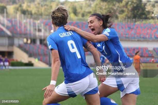 Valentina Giacinti of Italy celebrates after scoring her team's opening goal during the UEFA EURO Woman Qualifier between Italy and Netherlands at...