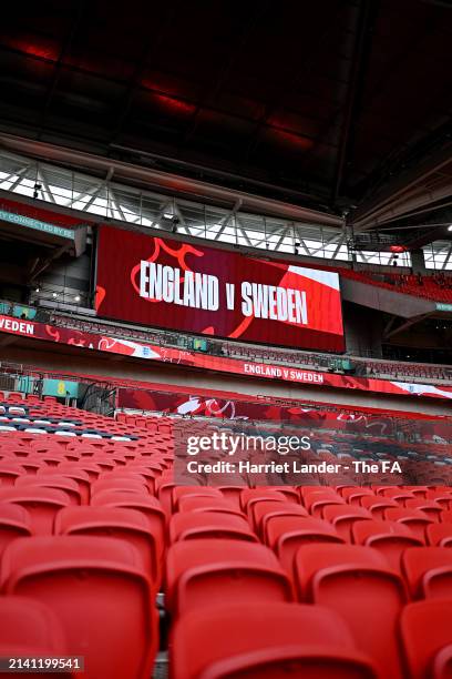 General view inside the stadium prior to the UEFA EURO 2025 Women's Qualifiers match between England and Sweden at Wembley Stadium on April 05, 2024...