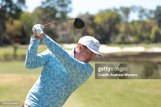 Kevin Roy of the United States hits a tee shot on the 18th hole during the second round of the Club Car Championship at The Landings Golf & Athletic...