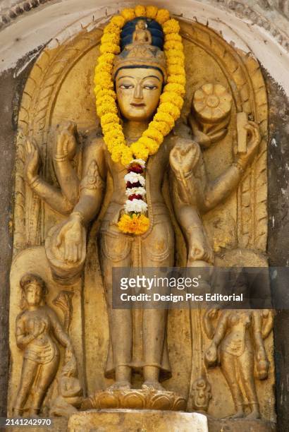 India, Bihar, Statue of White Tara at Mahabodhi Temple; Bodhgaya.