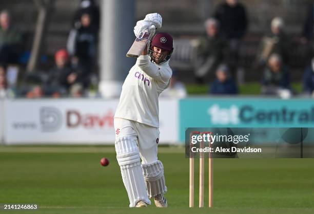 Luke Procter of Northamptonshire bats during Day 1 of the Vitality County Championship match between Sussex and Northamptonshire at The 1st Central...
