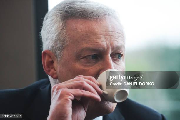 Bruno Le Maire, Minister of the Economy, Finance, Industrial and Digital Sovereignty of France is seen drinking coffee at the 3rd France Germany...