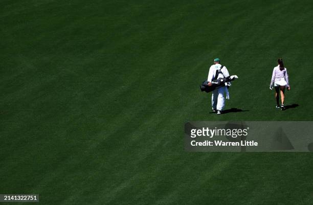 Competitor of the Women's Amateur plays a practice round prior to the 2024 Masters Tournament at Augusta National Golf Club on April 05, 2024 in...