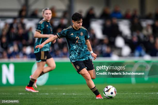 Dilara Acikgoez of Germany passes the ball at Sportclub Arena on April 05, 2024 in Verl, Germany.