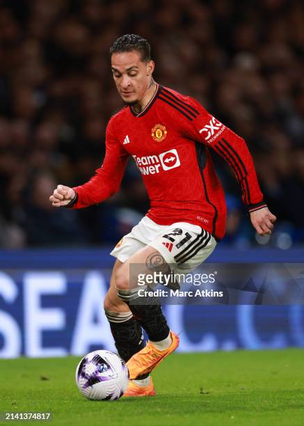 Antony of Manchester United during the Premier League match between Chelsea FC and Manchester United at Stamford Bridge on April 04, 2024 in London,...