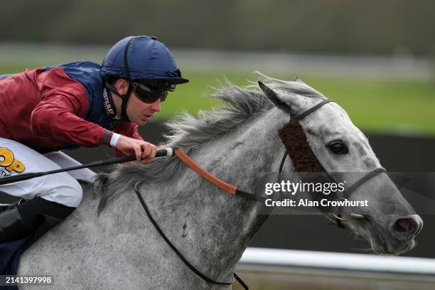 Charles Bishop riding Hiromichi win The Trustee Fire & Security Ltd Handicap at Lingfield Park Racecourse on April 05, 2024 in Lingfield, England.