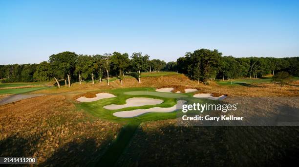 In an aerial view, the 17th hole is seen at Bethpage Black Course, host of the 2025 Ryder Cup, on September 19, 2022 in Farmingdale, New York.