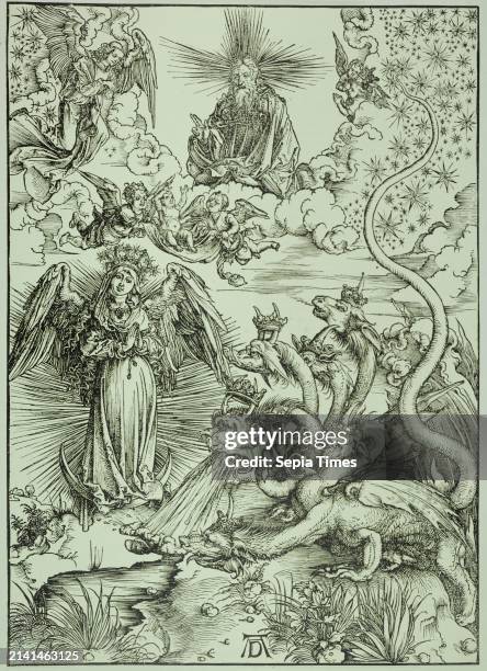 The Apocalypse : The Woman of the Apocalypse and the Seven-Headed Dragon , Dürer, Albrecht, Engraver, c. 1497, 4th quarter of the 15th century,...
