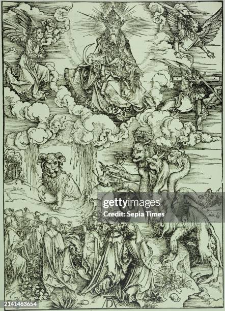 The Apocalypse : The Seven-Headed Dragon and the Lamb-Horned Beast , Dürer, Albrecht, Engraver, c. 1496, 4th quarter of the 15th century, Print,...