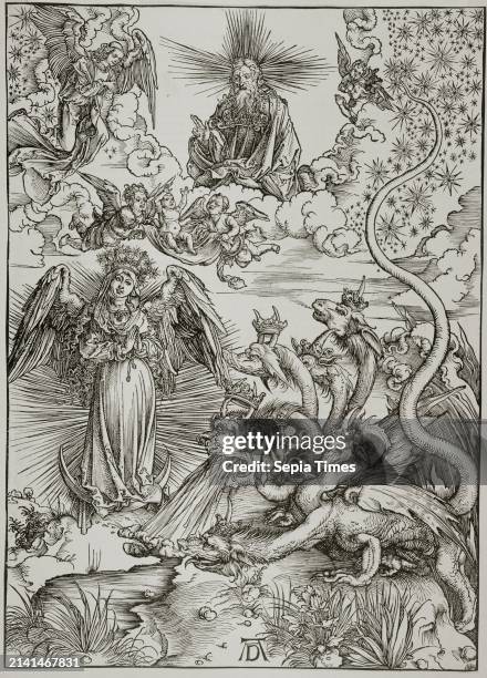 The Apocalypse : The Woman of the Apocalypse and the Seven-Headed Dragon , Dürer, Albrecht, Engraver, c. 1497, 4th quarter of the 15th century,...