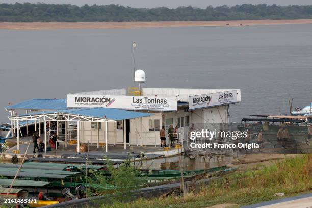 View of the migration office at the port on the Orinoco River on April 05, 2024 in Puerto Carreño, Colombia. Puerto Carreño is the departmental...