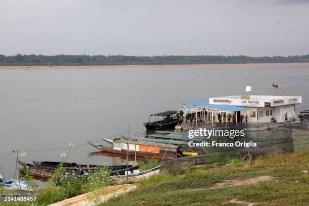 View of the migration office at the port on the Orinoco River on April 05, 2024 in Puerto Carreño, Colombia. Puerto Carreño is the departmental...