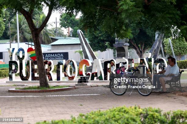 View of the Puerto Carreño central square on April 05, 2024 in Puerto Carreño, Colombia. Puerto Carreño is the departmental capital city, and a...