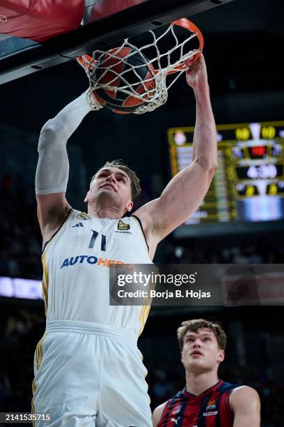 Mario Hezonja of Real Madrid in action during the Turkish Airlines EuroLeague Regular Season Round 33 match between Real Madrid and Baskonia Vitoria...