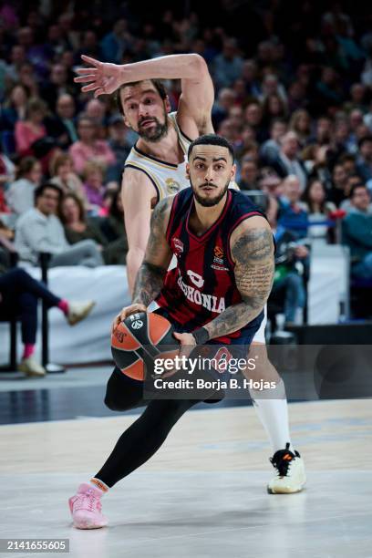 Sergio Llull of Real Madrid and Markus Howard of Baskonia Vitoria Gasteiz in action during the Turkish Airlines EuroLeague Regular Season Round 33...