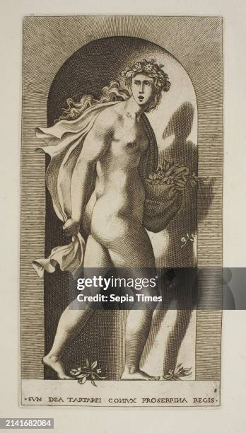 Proserpine, Giovanni Jacopo Caraglio Graphic Art, Copper Engraving, Proserpina was the daughter of the goddess of the harvest, Ceres. She became the...