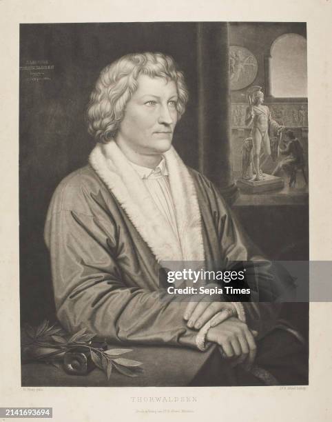 Portrait of Thorvaldsen in front of the Studio, E. Albert, No earlier than 1834 - No later than 1900, Graphic Art, Heliograph, Paper, Color,...