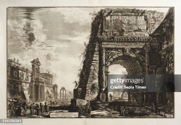 View of the Arch of Titus, Giovanni Battista Piranesi Graphic Art, Copper Engraving, Etching, Paper, Color, Printer's ink, Copper engraving, Etching,...