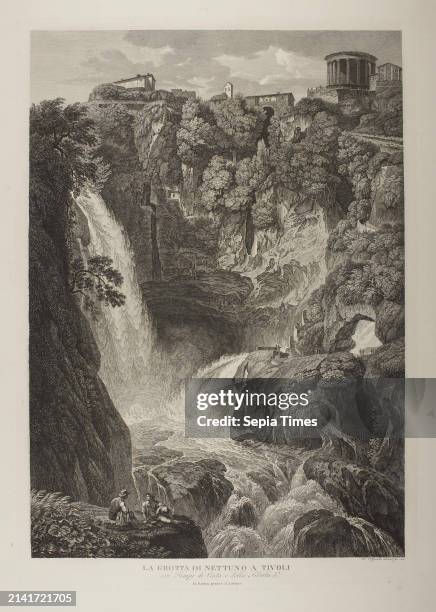 Neptune's Grotto and Tempio di Vesta at Tivoli, Wilhelm Friedrich Gmelin, 1760-1820 Graphic Art, Copper Engraving, Paper, Color, Printer's ink,...