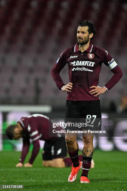 Antonio Candreva of US Salernitana shows his disappointment after the Serie A TIM match between US Salernitana and US Sassuolo - Serie A TIM at...