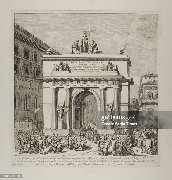 Pius 7.'s Trimphal Entry into Rome on 24. May 1814, Bartolomeo Pinelli, 1781-1835, No later than 1835, Graphic Art, Etching, Paper, Color, Printer's...