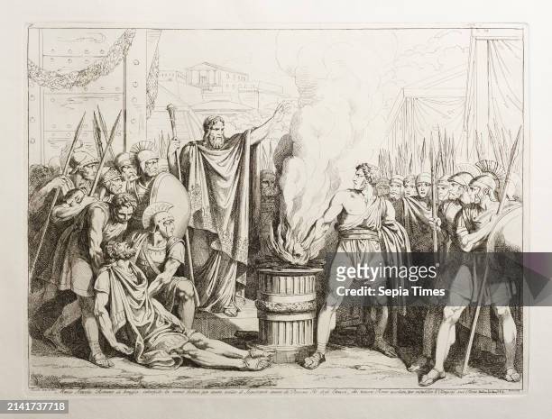 Mucius Scevola Roman intrepidly burns his right hand for having killed the Secretary instead of Porsena King of the Etruscans, who held Rome...