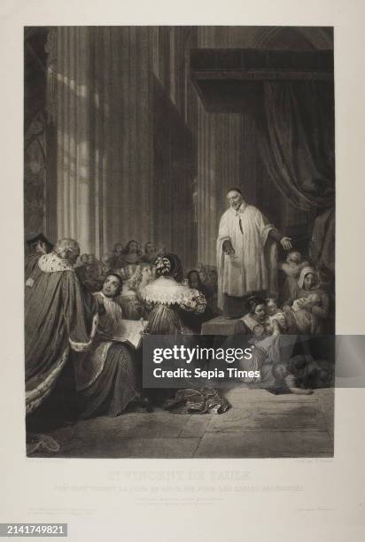 Saint Vincent de Paule Preaching before the Court of Louis 13, Zachée Prévost, No earlier than 1823 - No later than 1861, Graphic Art, Copper...