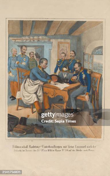 Field Marshal Radetzky's negotiations with Victor Emanuel after the battle of Novara on March 24, 1849 .'', Joseph Albrecht, lithographer, L....