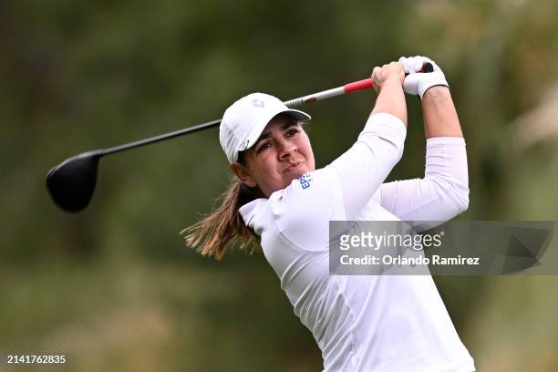 Kristen Gillman of the United States tees off on the 14th hole on day three of the T-Mobile Match Play presented by MGM Rewards at Shadow Creek at...