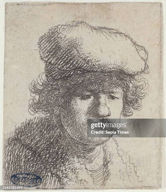 Rembrandt with a drooping bonnet, Rembrandt, Rembrandt Harmensz Van Rijn, Aquafortist, About 1631, 2nd quarter of the 17th century, Graphic arts,...