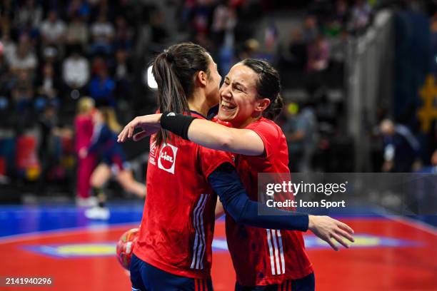 Lucie GRANIER of France and Pauline COATANEA of France during the Womens EHF EURO 2024 Qualifiers Phase match between France and Latvia at on April...