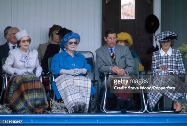 Queen Elizabeth II , the Queen Mother , Prince Charles and Diana, Princess of Wales at the Braemar Games, a Highland Games Gathering in Braemar,...