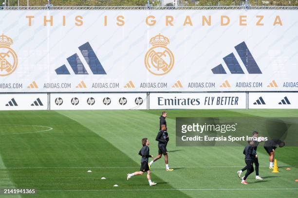 Luka Modric of Real Madrid runs during Real Madrid CF Training Session And Press Conference at the Real Madrid Sport City in Valdebebas on April 8,...