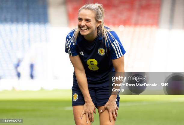Kirsty Smith during a Scotland Women's National Team training session at Hampden Park, on April 08 in Glasgow, Scotland.