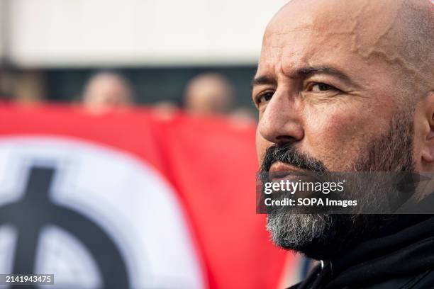Far-right activist, Mário Machado, is seen during an anti-immigration demonstration that gathers far-right sympathizers during a march. Around two...