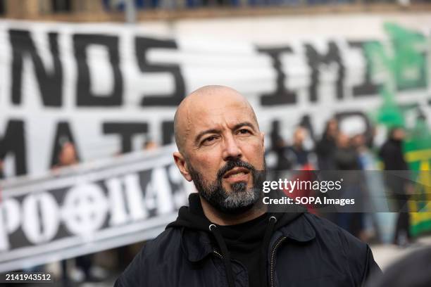 Far-right activist, Mário Machado, is seen during an anti-immigration demonstration that gathers far-right sympathizers during a march. Around two...