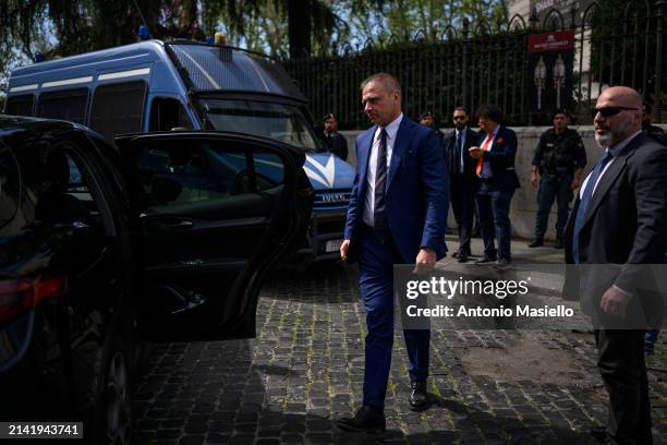 Italian Agriculture Minister Francesco Lollobrigida attends the inauguration of the Festival of the Roman Artichoke at the Jewish quarter, on April 8...