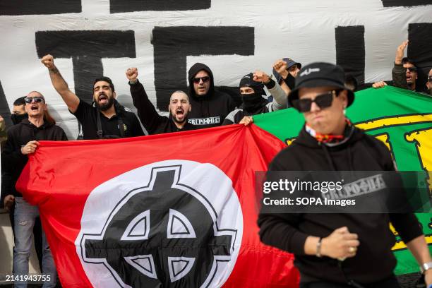 Group of anti-immigration sympathizers seen during a far-right protest in the streets of Porto. Around two hundred far-right protesters demonstrated...