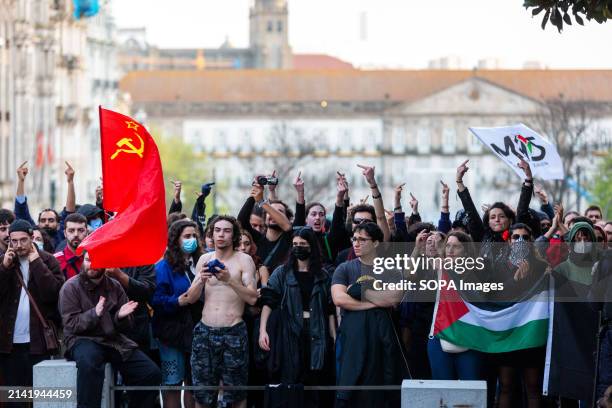 Anti-fascists sympathizers are seen protesting against the far-right demonstration. Around two hundred far-right protesters demonstrated in Porto...