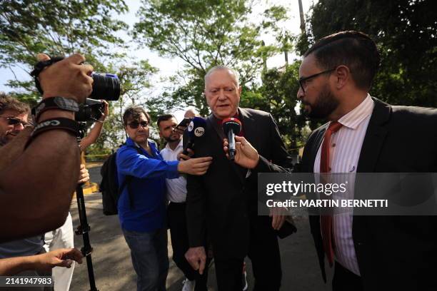 Lawyer and one of the main defendants in the Panama Paper case, Jurguen Mossack , speaks to reporters upon his arrival at the court of justice in...