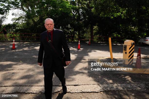 Lawyer and one of the main defendants in the Panama Paper case, Jurguen Mossack, arrives at the court of justice in Panama City on April 8, 2024. 27...