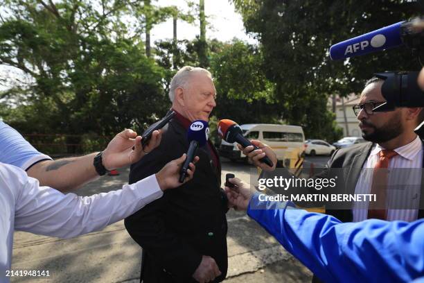 Lawyer and one of the main defendants in the Panama Paper case, Jurguen Mossack , speaks to reporters upon his arrival at the court of justice in...