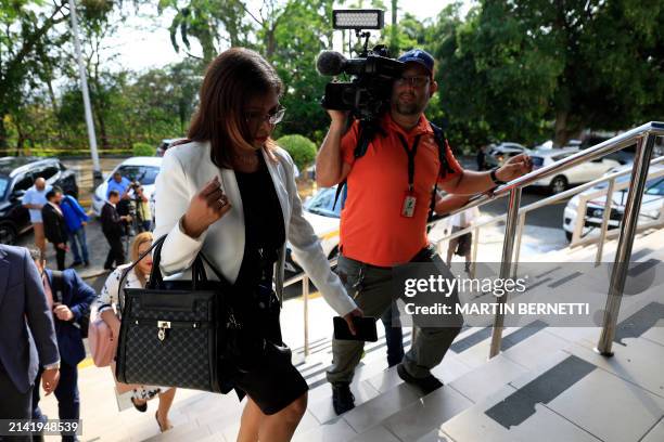 Isis Soto , prosecutor against organized crime, arrives at the court of justice in Panama City on April 8, 2024. 27 people will be tried starting on...