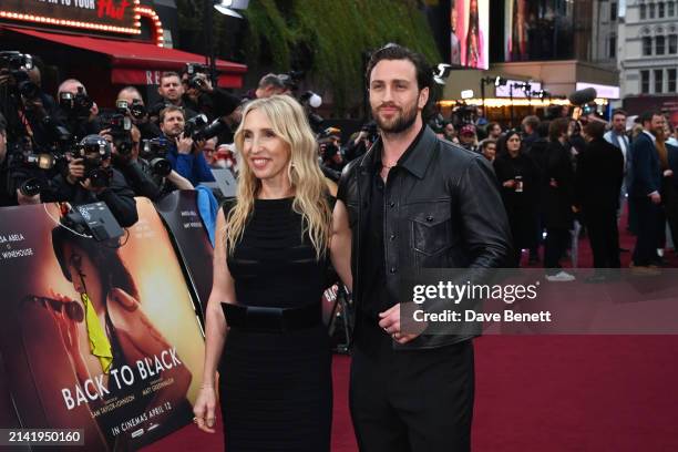 Sam Taylor-Johnson and Aaron Taylor-Johnson attend the World Premiere of "Back To Black" at Odeon Luxe Leicester Square on April 8, 2024 in London,...