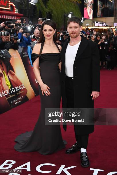 Marisa Abela and Jack O'Connell attend the World Premiere of "Back To Black" at Odeon Luxe Leicester Square on April 8, 2024 in London, England.