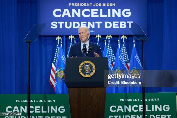 President Joe Biden speaks during an event in Madison, Wisconsin, US, on Monday, April 8, 2024. Biden's alternative student-debt relief plan could...