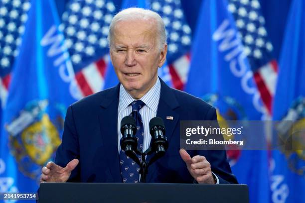 President Joe Biden speaks during an event in Madison, Wisconsin, US, on Monday, April 8, 2024. Biden's alternative student-debt relief plan could...