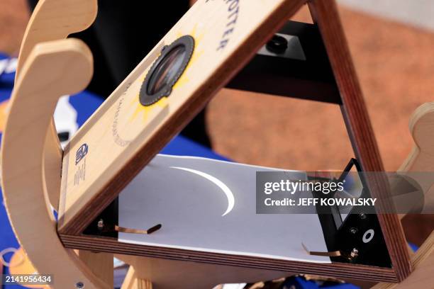 The reflection of a sliver of the solar eclipse at Bowling Green State University on April 8 in Bowling Green, Ohio. This year's path of totality is...