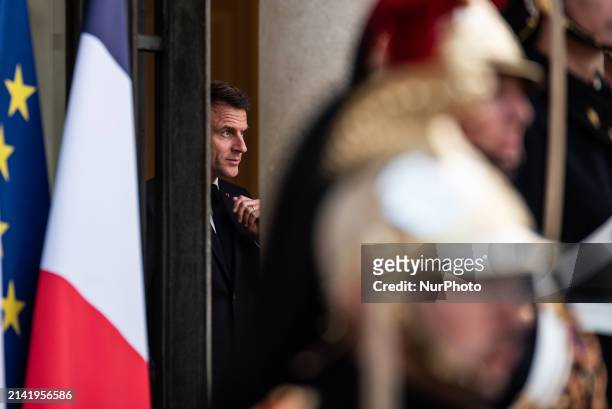 French President Emmanuel Macron is receiving the President of the Republic of Serbia, Alexandar Vucic, at the Elysee Palace in Paris, France, on...
