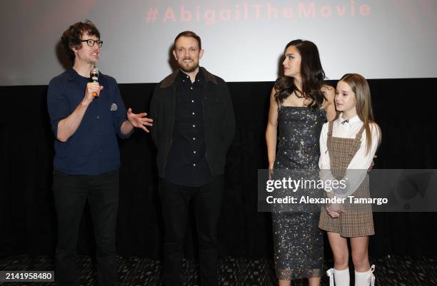 Tyler Gillett, Matt Bettinelli-Olpin, Melissa Barrera and Alisha Weir are seen at the "Abigail" special screening at Silverspot Cinema - Downtown...